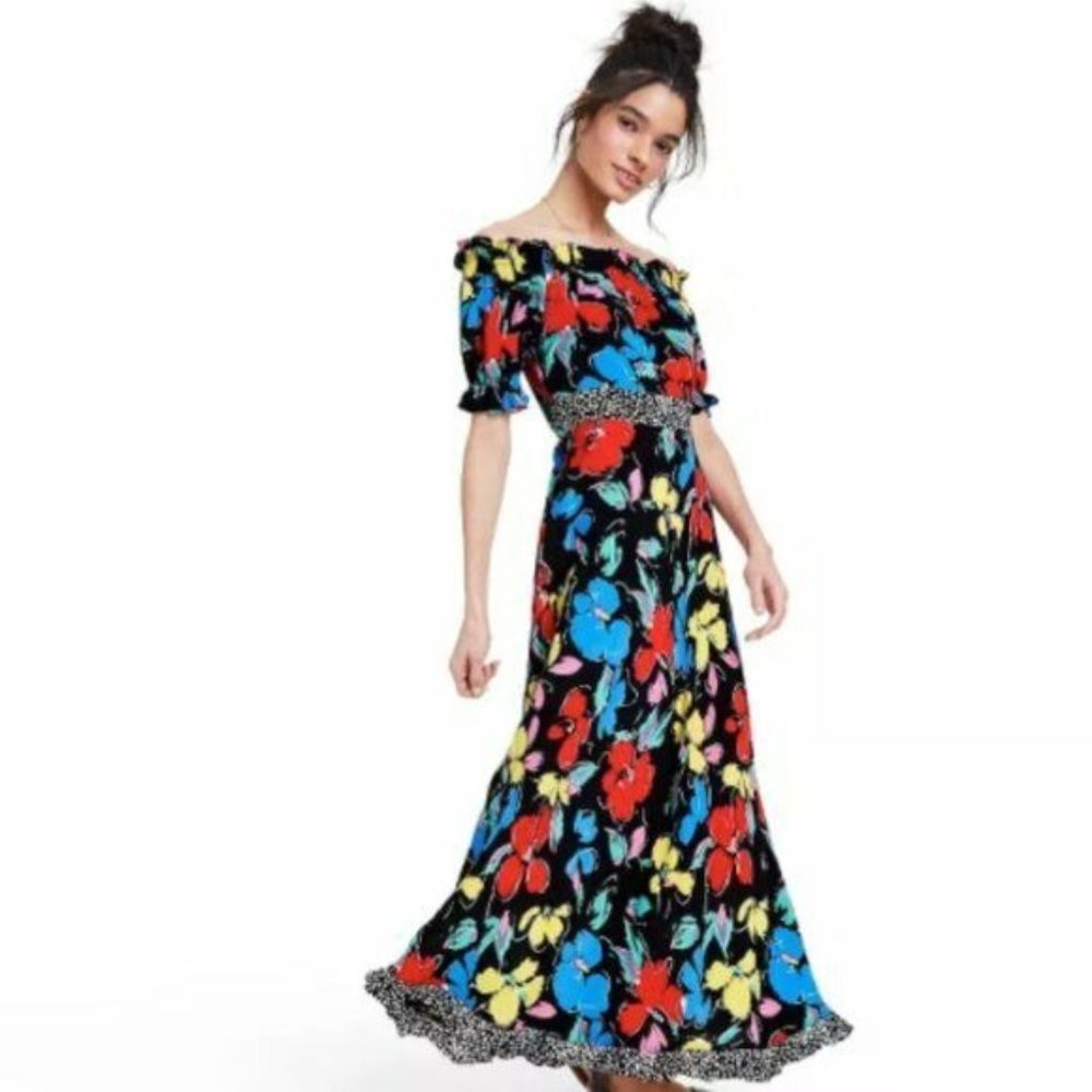 RIXO For Target Womens Off the Shoulder Puff Sleeve Dress 4 Floral Black